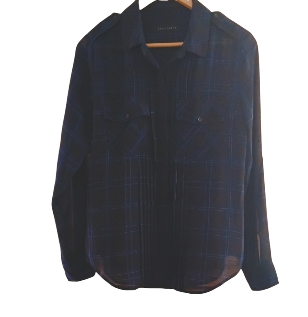 Sanctuary Semi Sheer Casual Shirt with Modern Flair Dk Blue & Black Sz S